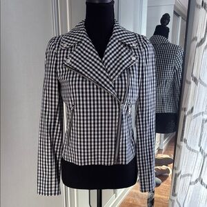 J.Crew Blue and White Gingham Moto Jacket
